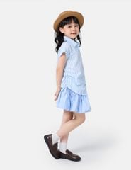 Áo sơ mi trẻ em ngắn tay họa tiết kẻ eo rút chun