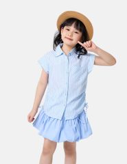 Áo sơ mi trẻ em ngắn tay họa tiết kẻ eo rút chun