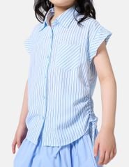 Áo sơ mi trẻ em ngắn tay họa tiết kẻ eo rút chun