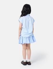 Áo sơ mi trẻ em ngắn tay họa tiết kẻ eo rút chun