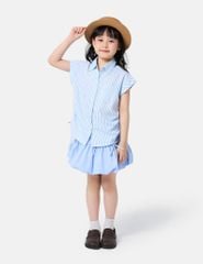 Áo sơ mi trẻ em ngắn tay họa tiết kẻ eo rút chun