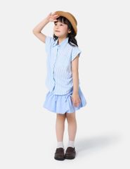 Áo sơ mi trẻ em ngắn tay họa tiết kẻ eo rút chun