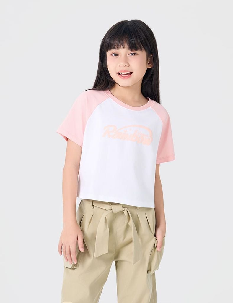 Áo phông trẻ em tay raglan in hình trước ngực