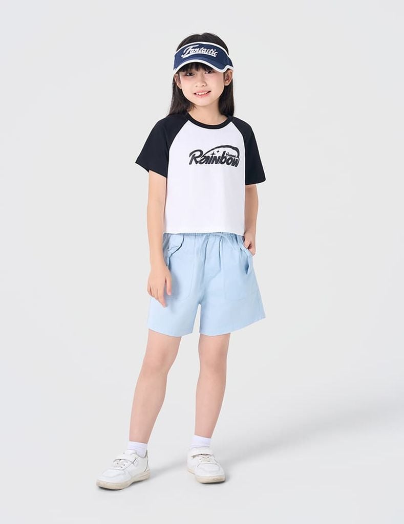 Áo phông trẻ em tay raglan in hình trước ngực