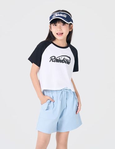 Áo phông trẻ em tay raglan in hình trước ngực