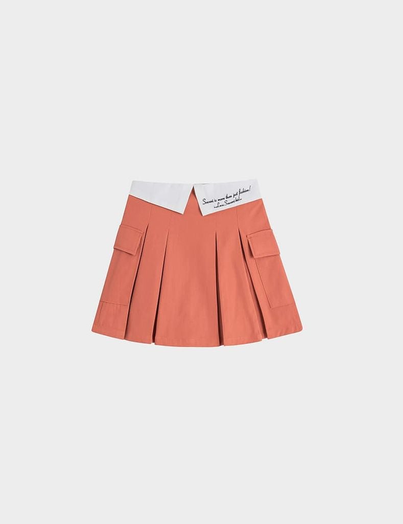 Chân váy khaki trẻ em dáng A phối cạp ly trước