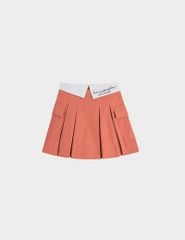 Chân váy khaki trẻ em dáng A phối cạp ly trước