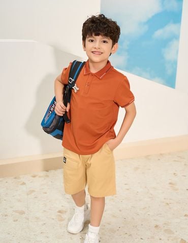 Áo polo trẻ em mắt chim cổ dệt thêu tay