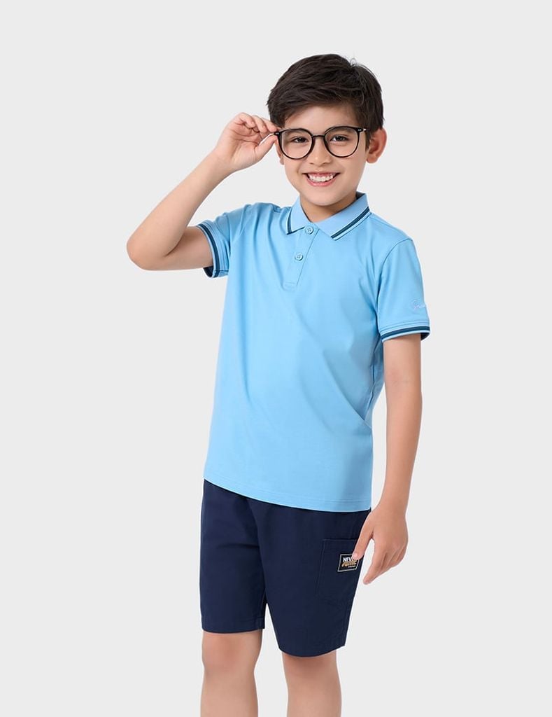Áo polo trẻ em ngắn tay bo cổ tay phối line