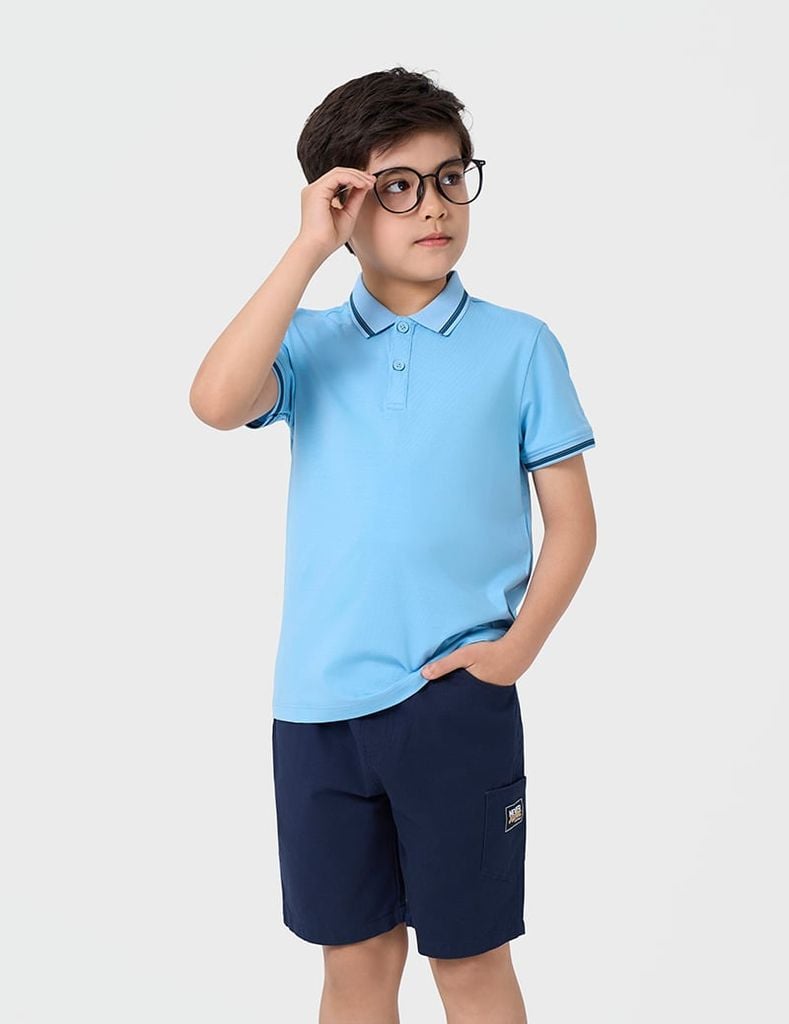 Áo polo trẻ em ngắn tay bo cổ tay phối line