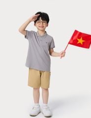 Áo polo trẻ em mắt chim line bo hình in trước ngực