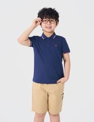 Áo polo trẻ em mắt chim line bo hình in trước ngực