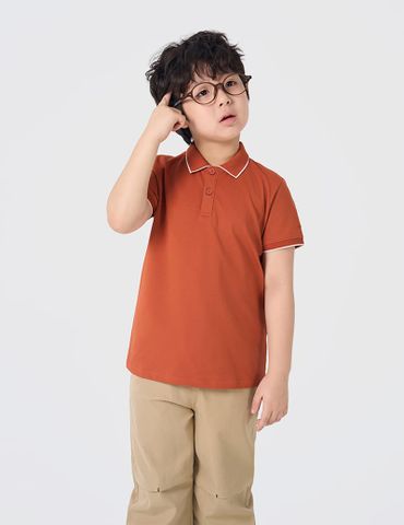 Áo polo trẻ em mắt chim line bo thêu tay