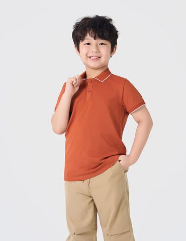 Áo polo trẻ em mắt chim line bo thêu tay