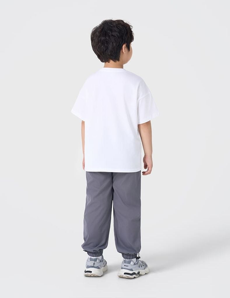 Áo thun ngắn tay trẻ em casual cổ bo rib hình in cao su nổi bật