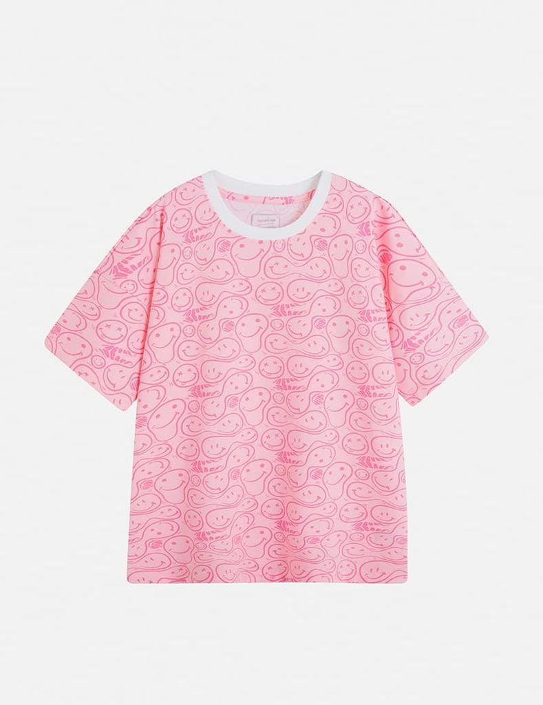 Áo T-shirt trẻ em casual phối bo cổ vải rib in tràn