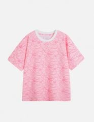 Áo T-shirt trẻ em casual phối bo cổ vải rib in tràn