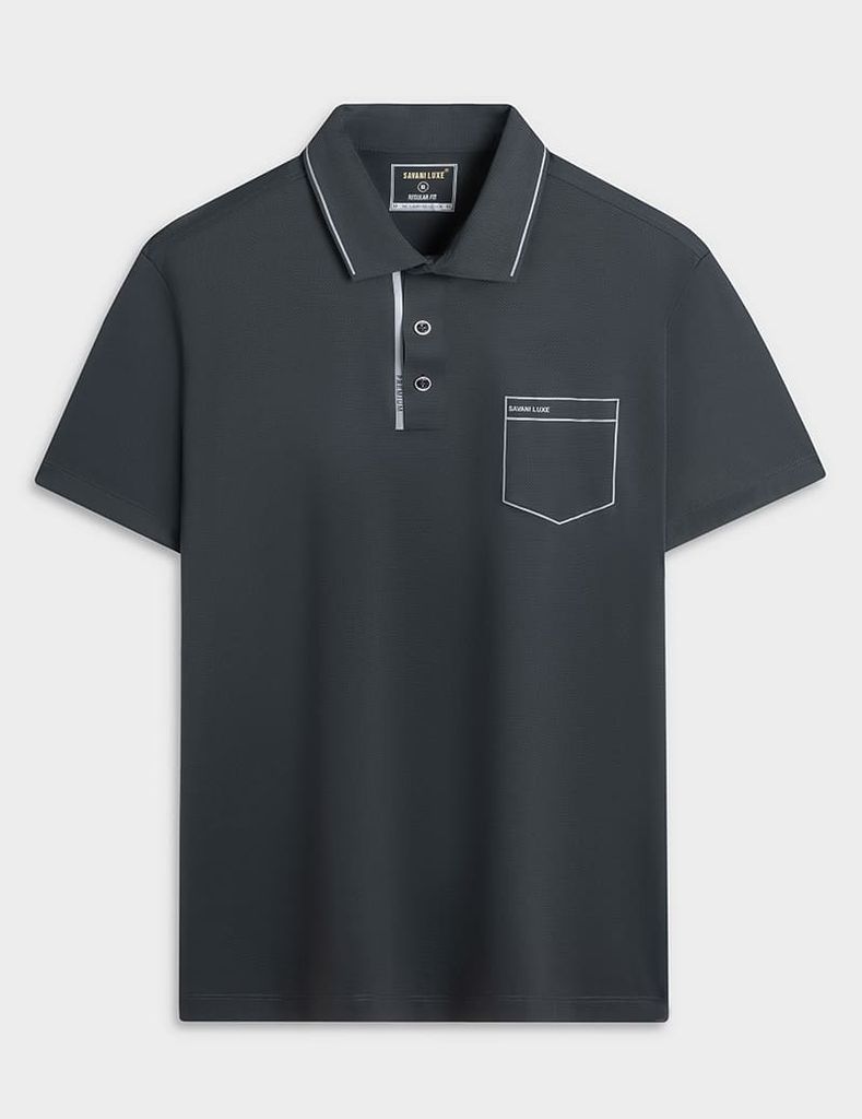 Áo polo nam ngắn tay cổ vải chính in túi giả