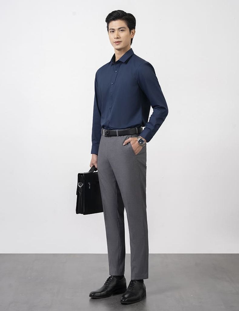 Sơ mi dài tay tà lượn không túi-MLS406K4