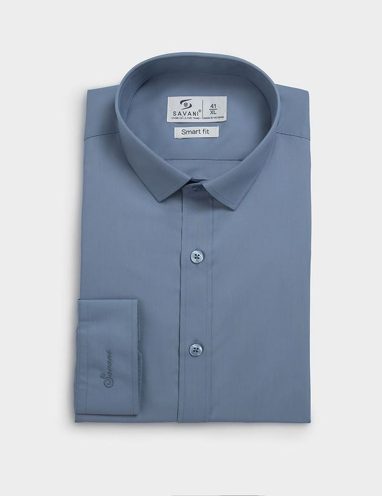Áo sơ mi nam dài tay tà lượn không túi smart fit