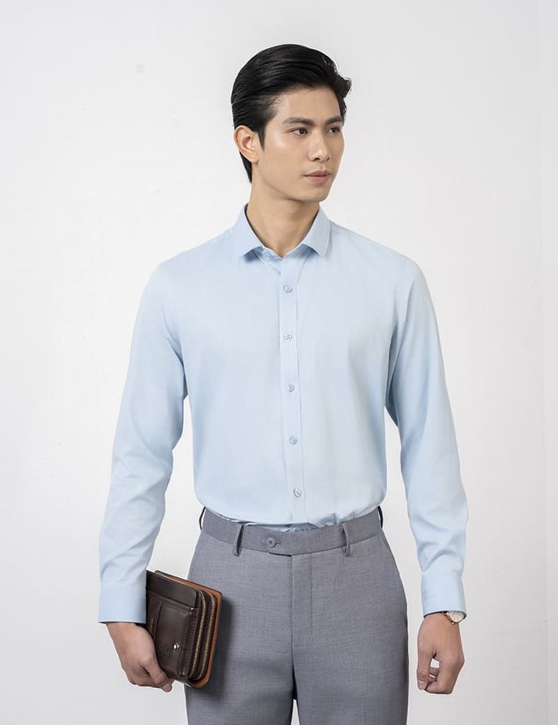 Áo sơ mi dài tay tà lượn không túi nam MLS445K4
