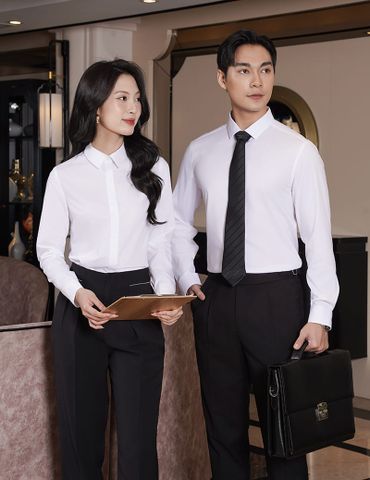 Áo sơ mi nữ dài tay nẹp giấu cúc chiết ly