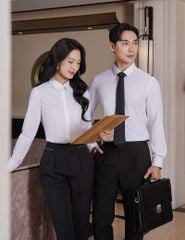 Áo sơ mi nữ dài tay nẹp giấu cúc chiết ly