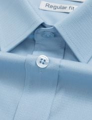 Áo sơ mi nam dài tay tà lượn có túi họa tiết kẻ jacquard