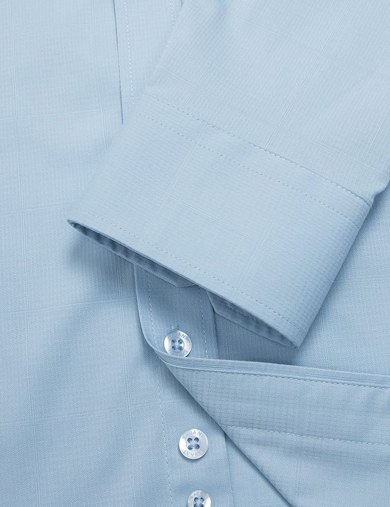 Áo sơ mi nam dài tay tà lượn có túi họa tiết kẻ jacquard