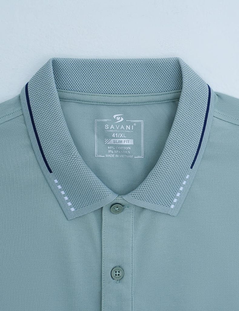 Áo polo nam mắt chim cổ dệt jacquard thêu tay