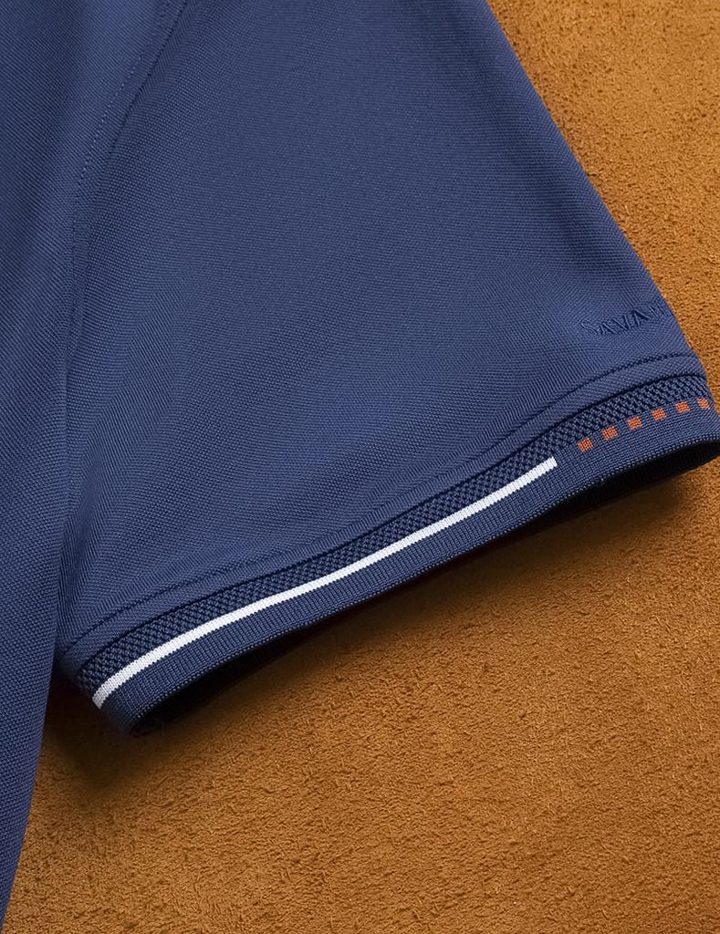 Áo polo nam mắt chim cổ dệt jacquard thêu tay