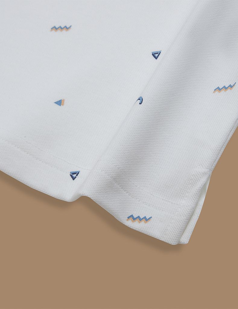 Áo polo nam mắt chim thêu tay hình in thân trước