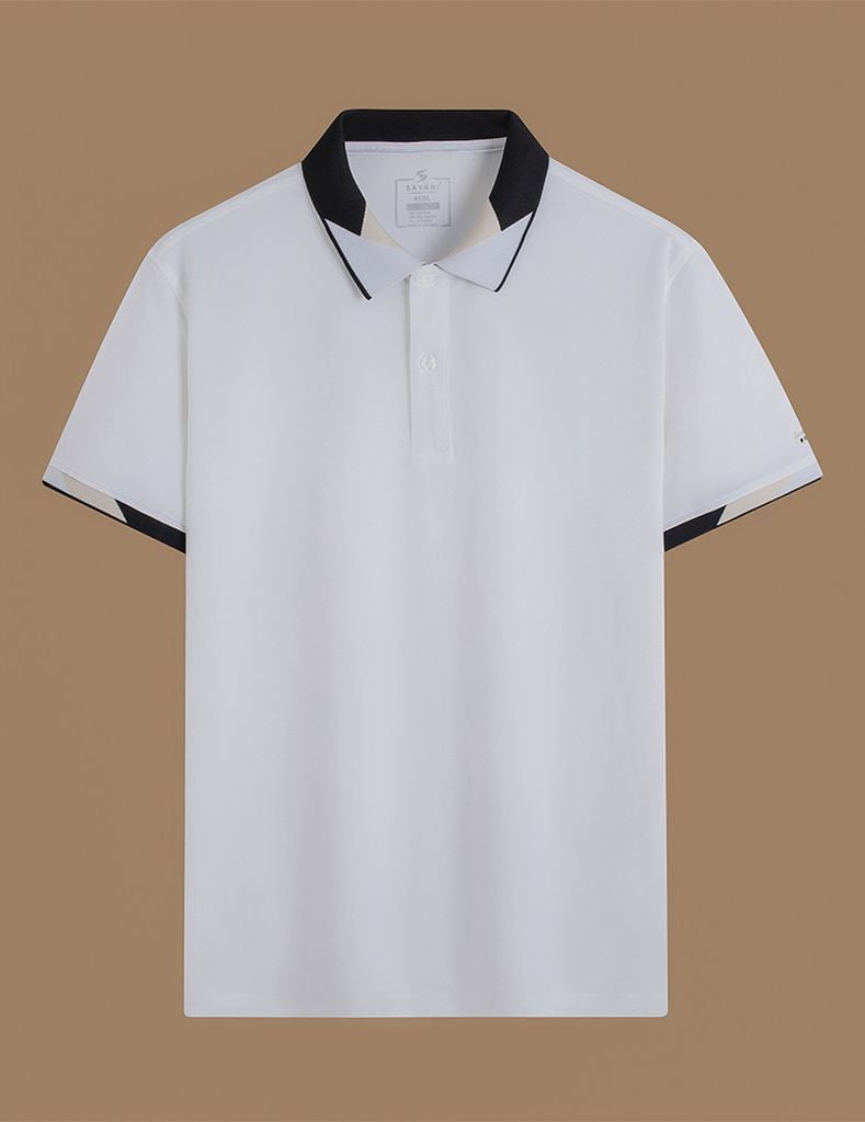 Áo polo nam mắt chim cổ dệt phối thêu logo tay