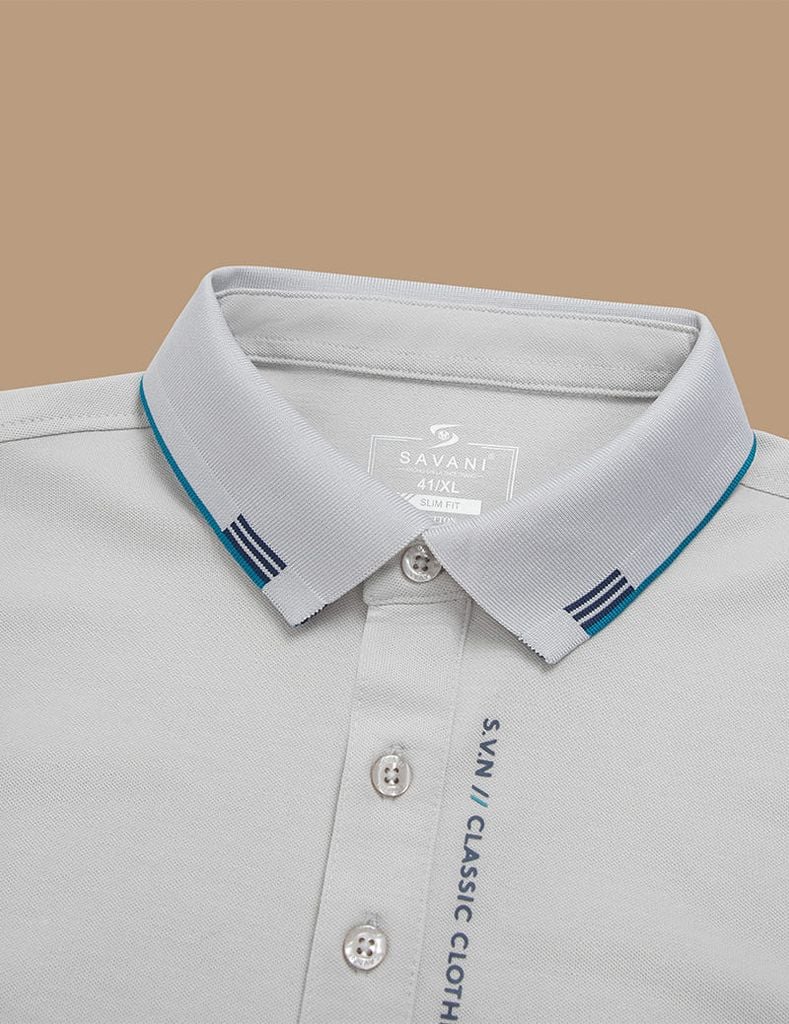 Áo polo ngắn tay nam cổ dệt in logo