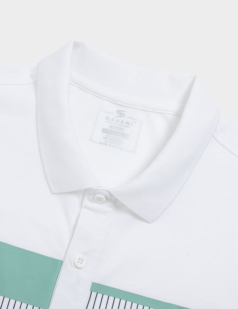 Áo polo ngắn tay nam cổ rib in ngang ngực