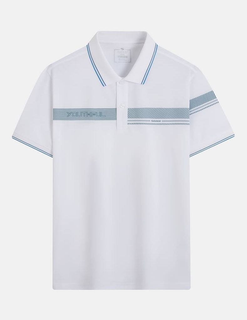 Áo polo nam ngắn tay cổ dệt in ngang ngực