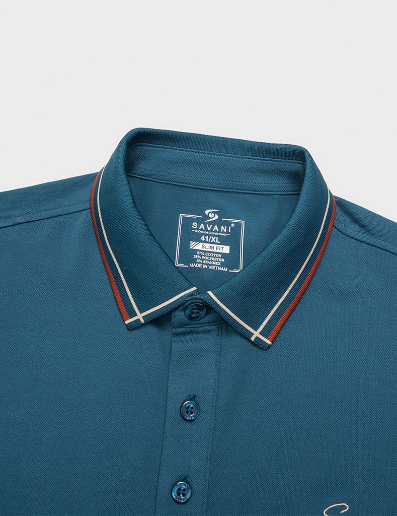 Áo polo nam ngắn tay cổ dệt phối line thêu ngực