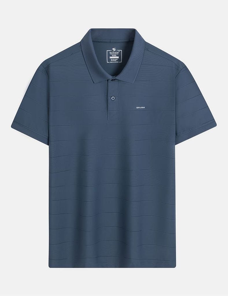 Áo polo ngắn tay sọc ngang in logo trước ngực