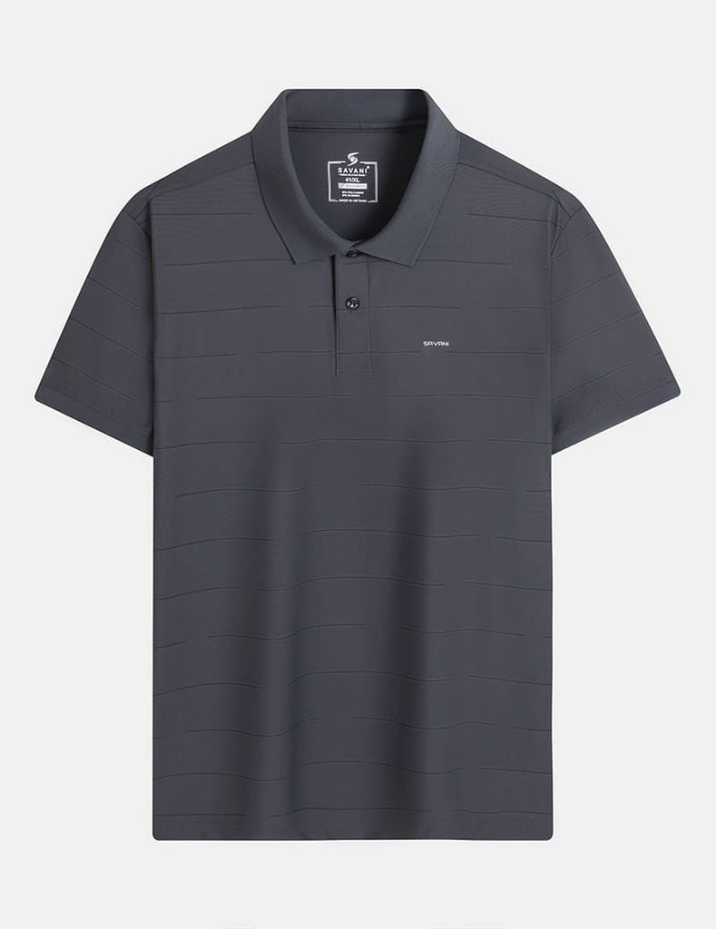 Áo polo ngắn tay sọc ngang in logo trước ngực