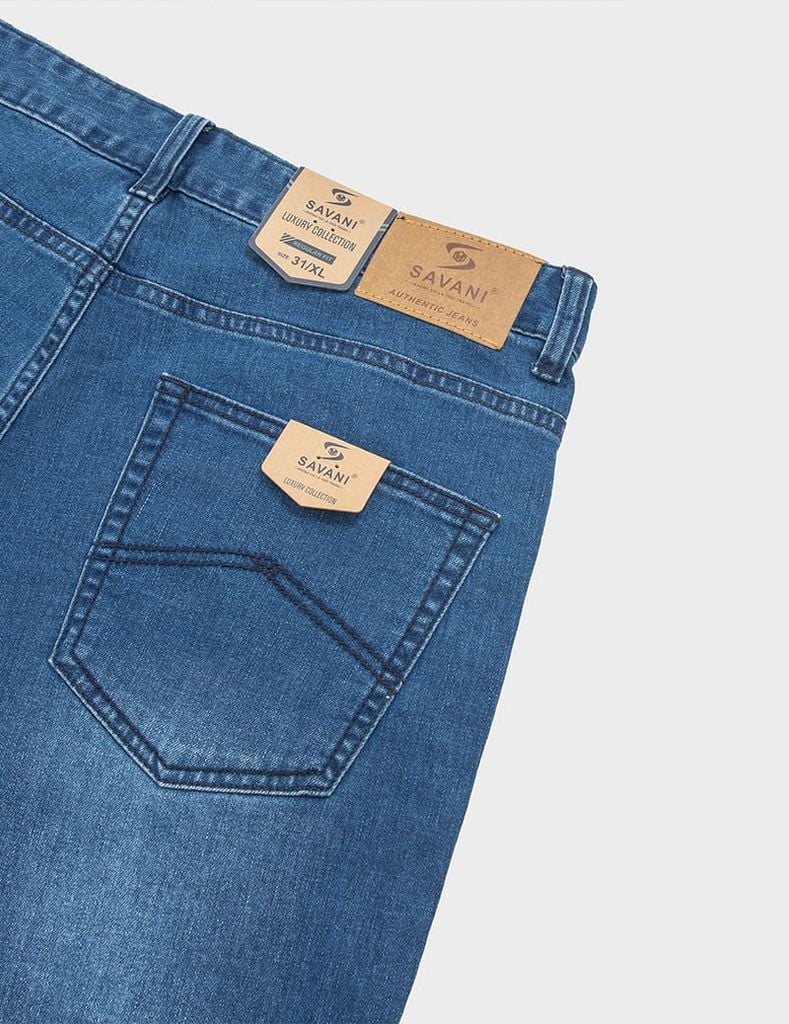 Quần short jean nam mài nhẹ ốp dây dệt trang trí