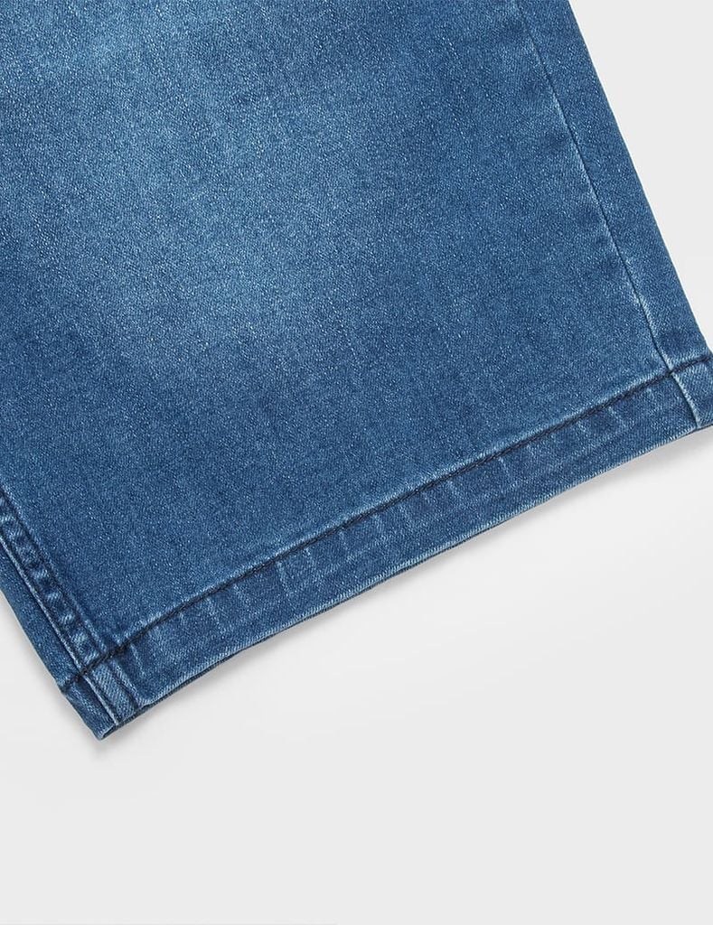 Quần short jean nam mài nhẹ ốp dây dệt trang trí