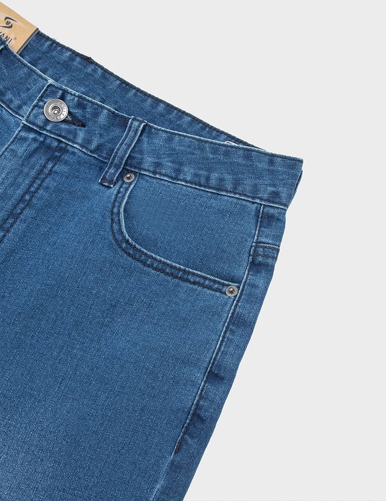 Quần short jean nam mài nhẹ ốp dây dệt trang trí