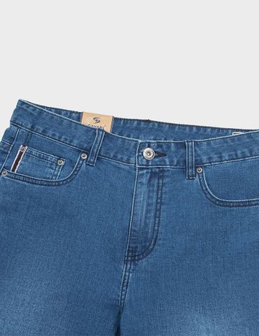 Quần short jean nam mài nhẹ ốp dây dệt trang trí
