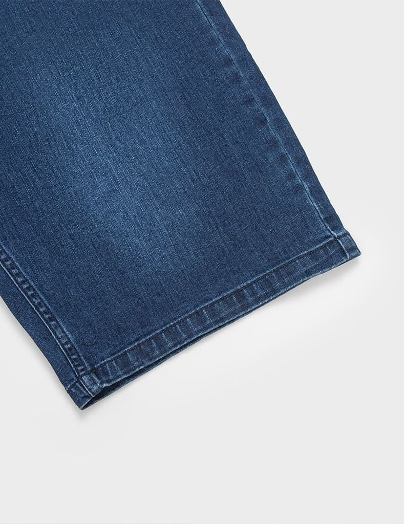 Quần short jean nam mài nhẹ ốp dây dệt trang trí
