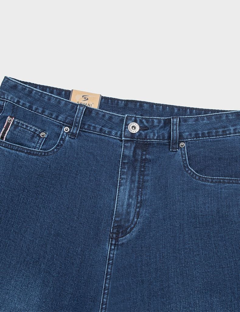 Quần short jean nam mài nhẹ ốp dây dệt trang trí