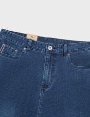 Quần short jean nam mài nhẹ ốp dây dệt trang trí