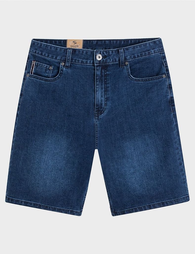 Quần short jean nam mài nhẹ ốp dây dệt trang trí