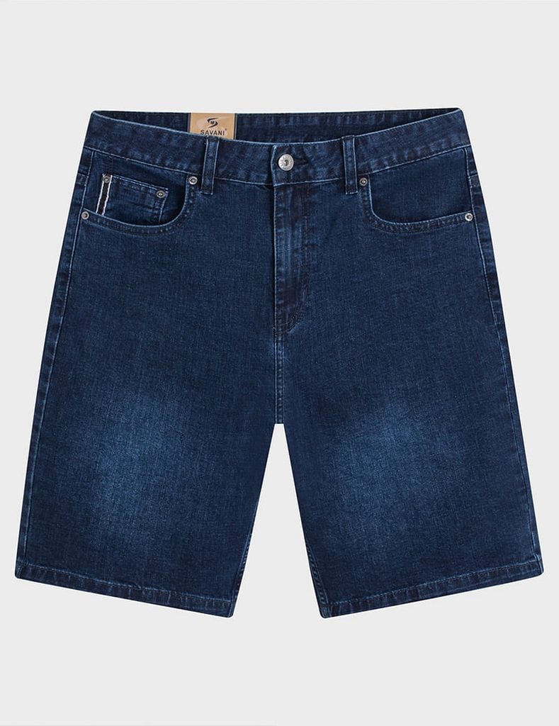 Quần short jean nam mài nhẹ ốp dây dệt trang trí