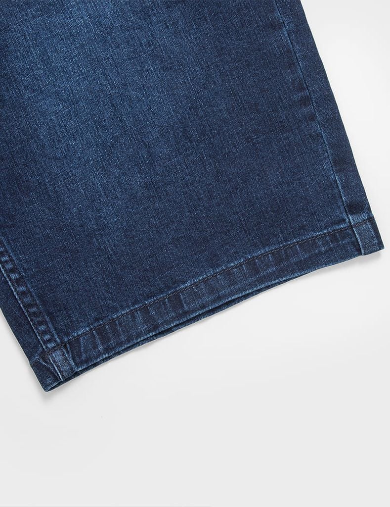 Quần short jean nam mài nhẹ ốp dây dệt trang trí