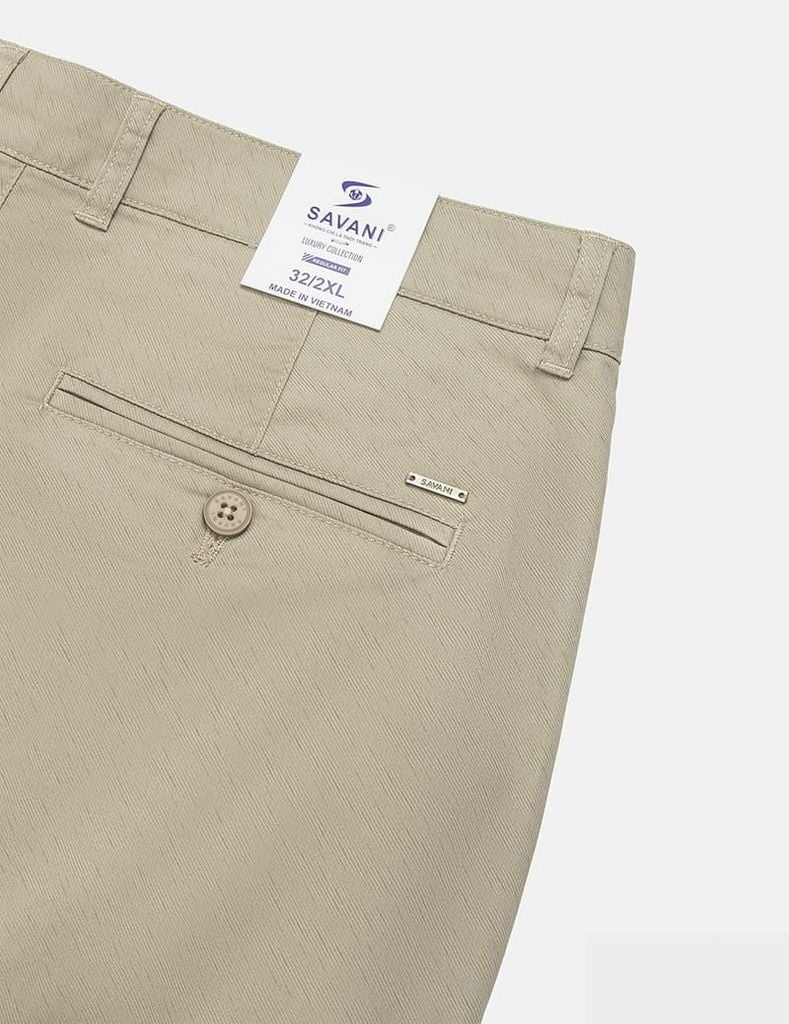 Quần short khaki nam cạp thường kẹp mác da